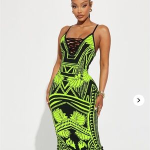 NWT Fashion Nova Bad Gal Bandage Maxi Dress - LIME